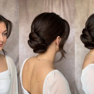 Clean textured Bridal updo on dark hair